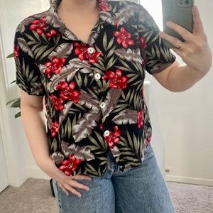 Tropical Vaca Vacation Hipster Hippie Artsy Boho Bohemian Floral Button Blouse